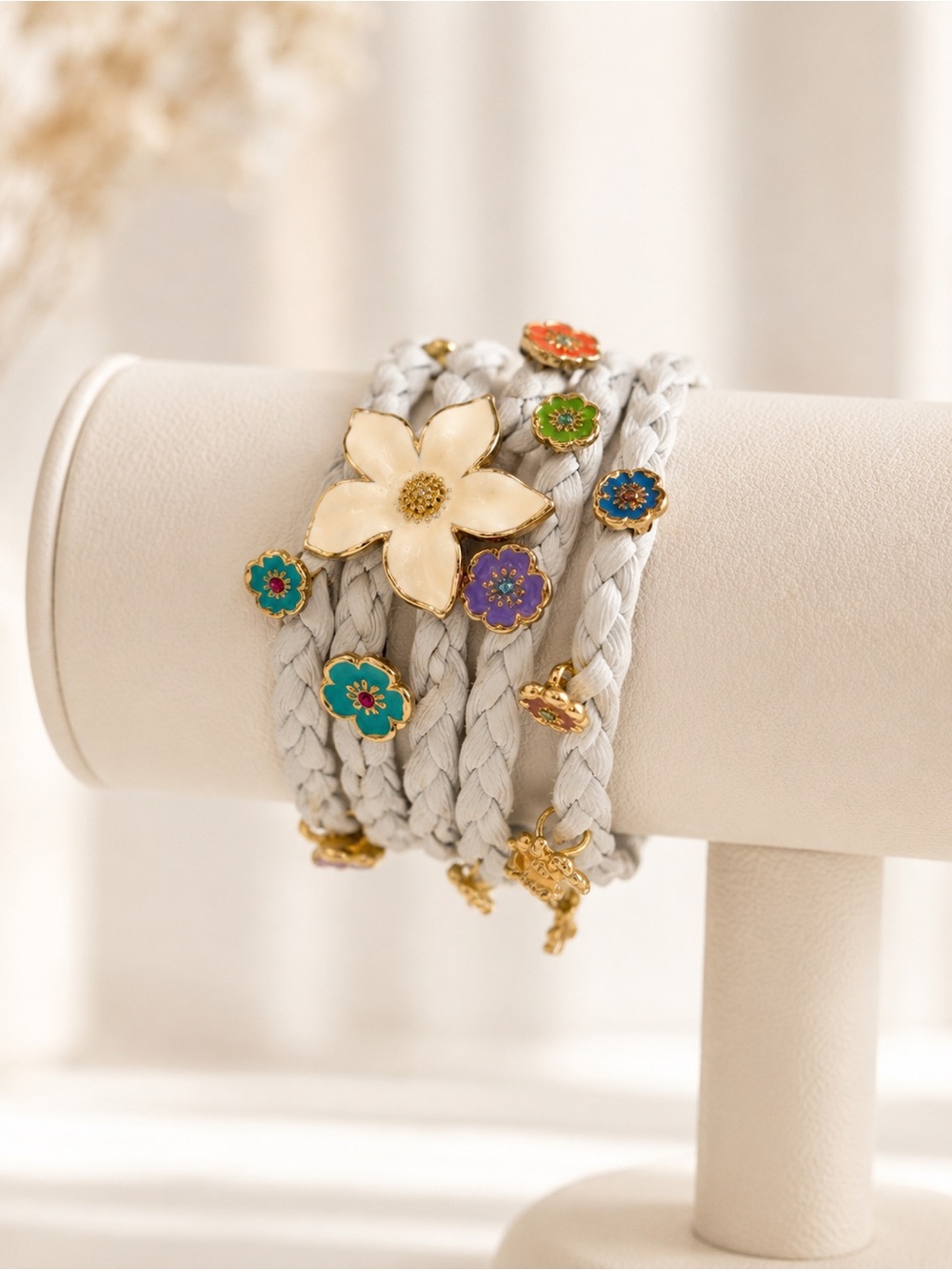 Kidada Disney Couture White Floral Braided Wrap Bracelet Suede Rare Y2K
